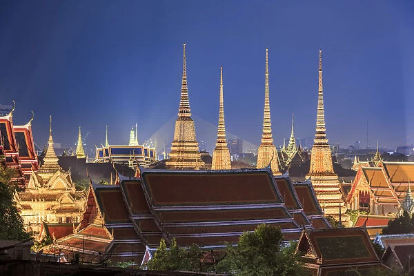 Thailand, Bangkok elevated view of Wat Pho and Grand Palace