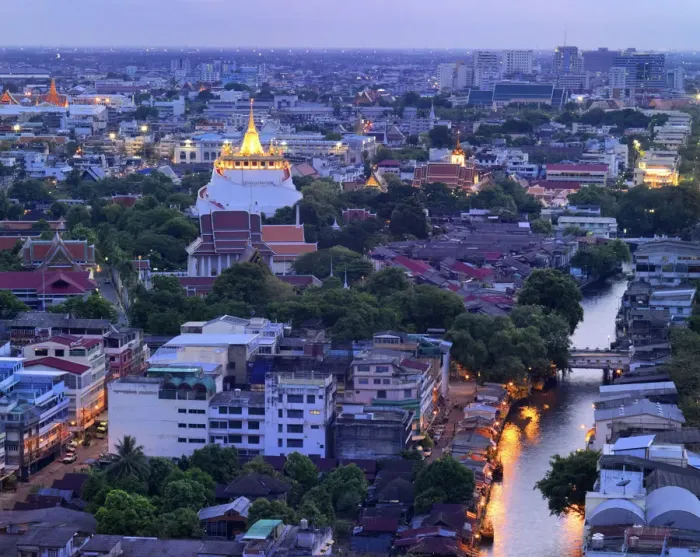 Framed Print : Thailand, Bangkok, The Golden Mount (Phu Khao Thong) at Wat Saket at dusk Framed Print : Thailand, Bangkok, The Golden Mount (Phu Khao Thong) at Wat Saket at dusk