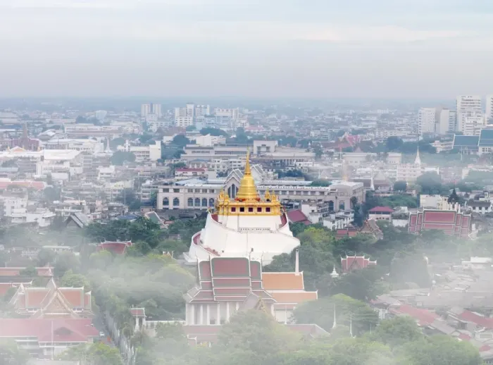 Framed Print : Thailand, Bangkok, The Golden Mount (Phu Khao Thong) at Wat Saket shrouded in fog Framed Print : Thailand, Bangkok, The Golden Mount (Phu Khao Thong) at Wat Saket shrouded in fog