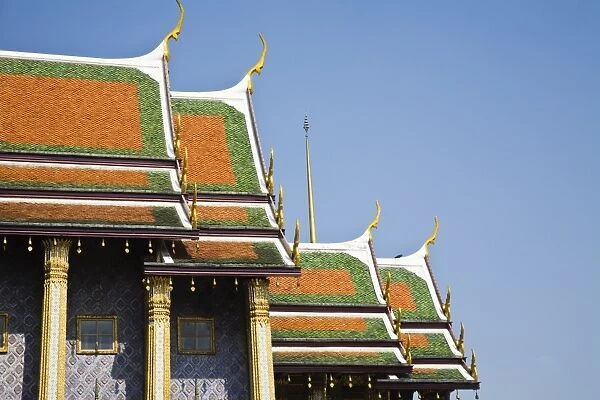Thailand, Bangkok. Roof detail of Royal Pantheon at Wat Phra Kaew (Temple of the Emerald Buddha)