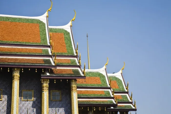 Framed Print : Thailand, Bangkok. Roof detail of Royal Pantheon at Wat Phra Kaew (Temple of the Emerald Buddha) Framed Print : Thailand, Bangkok. Roof detail of Royal Pantheon at Wat Phra Kaew (Temple of the Emerald Buddha)
