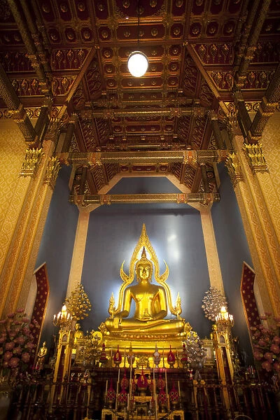 Thailand, Bangkok, Wat Benchamabophit, Buddha Statue in the Marble Temple