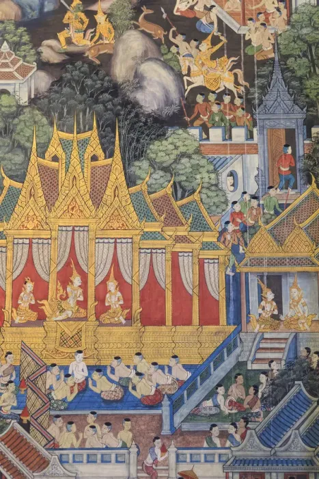 Framed Print : Thailand, Bangkok, Wat Pho (UNESCO Site), detail of painting on temple walls Framed Print : Thailand, Bangkok, Wat Pho (UNESCO Site), detail of painting on temple walls