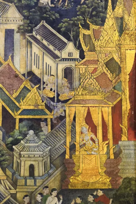 Framed Print : Thailand, Bangkok, Wat Pho (UNESCO Site), detail of painting on temple walls Framed Print : Thailand, Bangkok, Wat Pho (UNESCO Site), detail of painting on temple walls