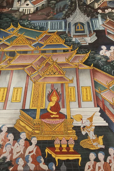Thailand, Bangkok, Wat Poh, Wall Murals in the Hall of the Reclining Buddha