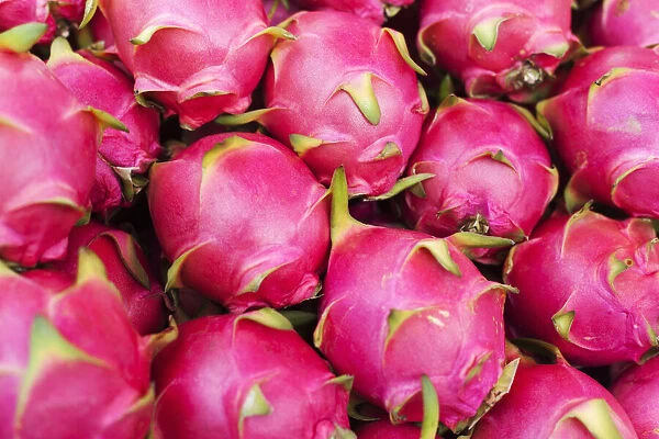 Thailand, Chiang mai, dragonfruit for sale at Thai market stall