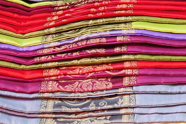 Thailand, Chiang Mai, Walking Street Sunday Market, Fabrics Stall Display