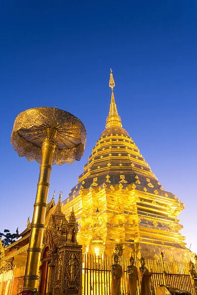 Thailand, Chiang Mai. Wat Phra That Doi Suthep temple, at sunrise