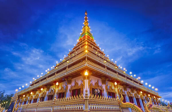 Thailand, Isan, Khon Kaen, Wat Nong Wan illuminated at night