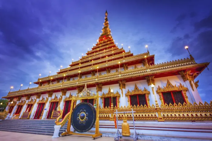 Framed Print : Thailand, Isan, Khon Kaen, Wat Nong Wan illuminated at night Framed Print : Thailand, Isan, Khon Kaen, Wat Nong Wan illuminated at night