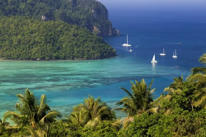 Framed Print : Thailand, Krabi Province, Ko Phi Phi Don Island, View of Ao Ton Sai and Ao Lo Dalam
