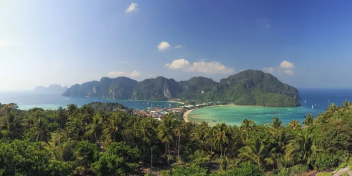 Framed Print : Thailand, Krabi Province, Ko Phi Phi Don Island, View of Ao Ton Sai and Ao Lo Dalam