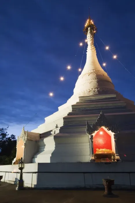 Framed Print : Thailand, Mae Hong Son, Mae Hong Son. Chedi at Wat Phra That Doi Kong Mu illuminated at night Framed Print : Thailand, Mae Hong Son, Mae Hong Son. Chedi at Wat Phra That Doi Kong Mu illuminated at night