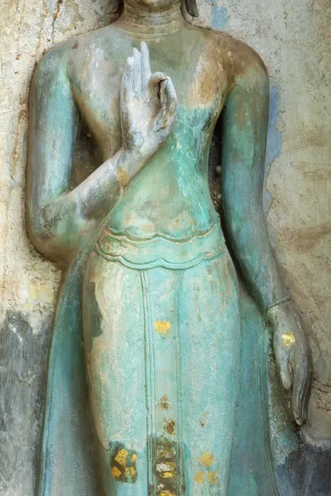 Framed Print : Thailand, Phra Nakhon Si Ayutthaya, Ayutthaya, Wat Mahathat, close-up detail of Buddha. UNESCO World Heritage site