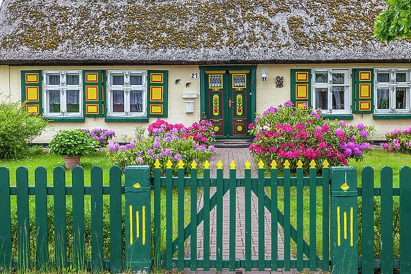 Thatched cottage in Born am Darss, Mecklenburg-West Pomerania, Baltic Sea, North Germany, Germany