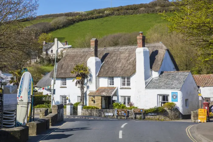 Framed Print : Thatched cottage, Croyde, Devon, England, UK Framed Print : Thatched cottage, Croyde, Devon, England, UK