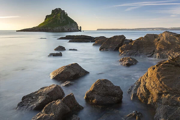 Thatcher Rock off the coast of Torquay, Devon, England. Winter (February) 2022