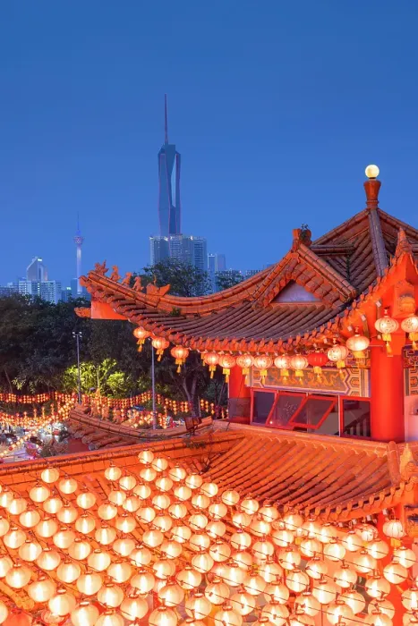 Framed Print : Thean Hou Temple and Merdeka 118 at dusk, Kuala Lumpur, Selangor, Malaysia