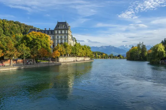 Framed Print : Thun with River Aare and art museum, Berner Oberland, Switzerland Framed Print : Thun with River Aare and art museum, Berner Oberland, Switzerland