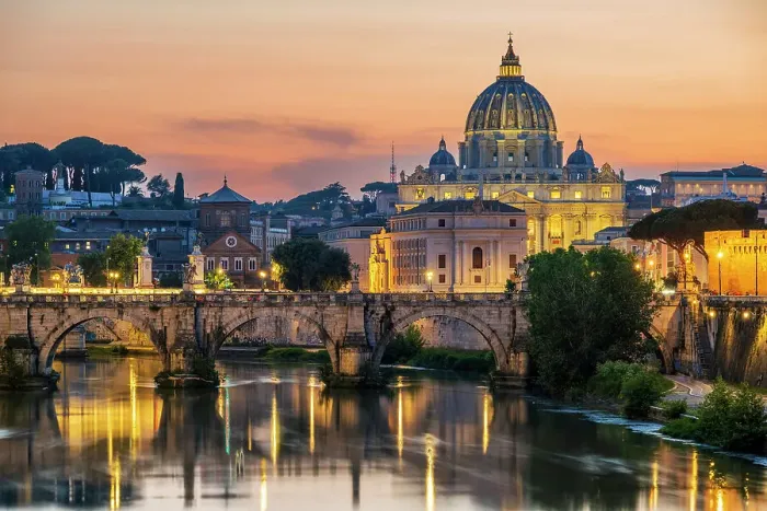 Framed Print : Tiber river and St. Peter's Basilica church at sunset, Rome, Lazio, Italy Framed Print : Tiber river and St. Peter's Basilica church at sunset, Rome, Lazio, Italy