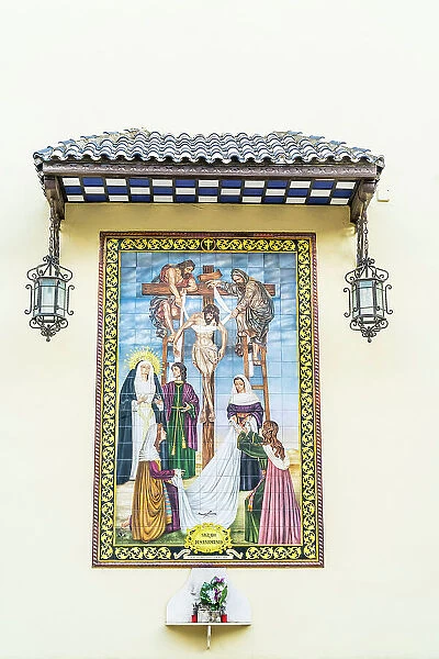 Tiled icon outside Iglesia De La Victoria, Jerez de la Frontera, Andalusia, Spain