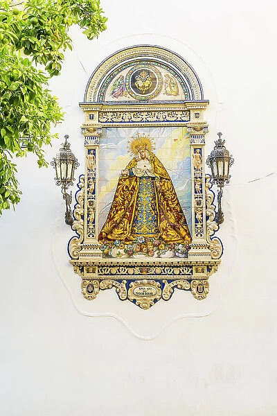 Tiled icon outside Real Iglesia De San Dionisio Areopagita, Jerez de la Frontera, Andalusia, Spain