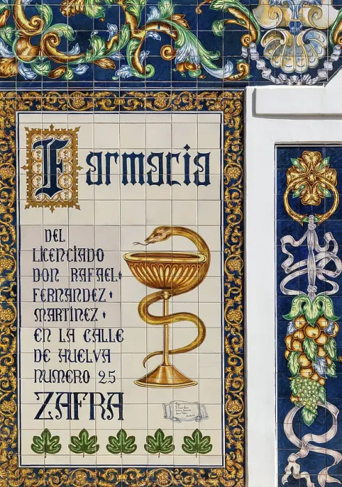 Framed Print : Tiled pharmacy sign, Zafra, Extremadura, Badajoz, Spain Framed Print : Tiled pharmacy sign, Zafra, Extremadura, Badajoz, Spain