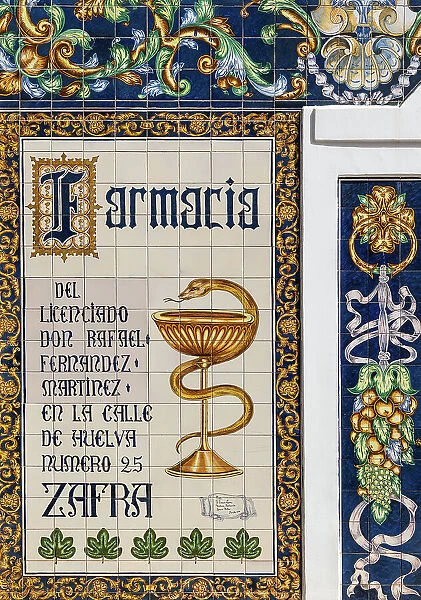 Tiled pharmacy sign, Zafra, Extremadura, Badajoz, Spain