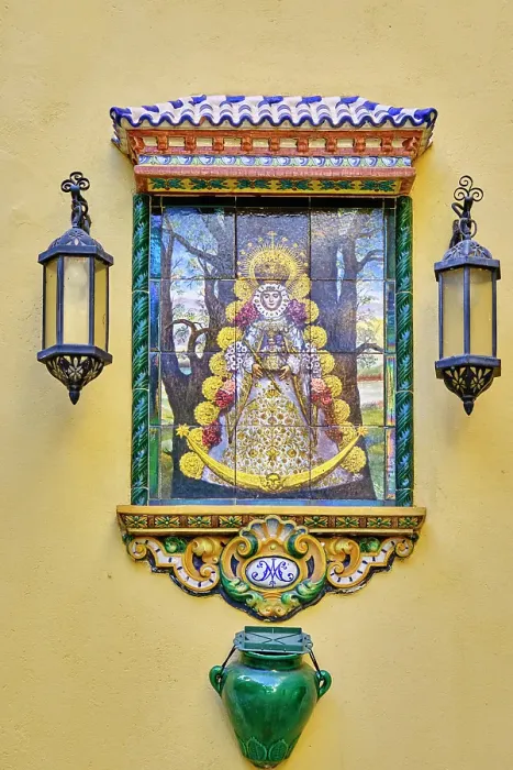 Framed Print : Tiled religious icon of the Hermandad de Nuestra Señora del Rocio. Seville. Andalusia, Spain