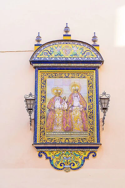 Tiled religious icon outside Real Parroquia de Senora Santa Ana, Seville, Andalusia, Spain