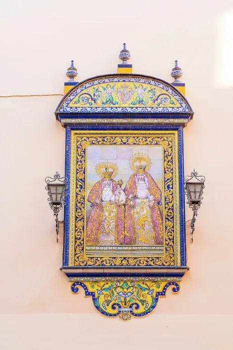 Framed Print : Tiled religious icon outside Real Parroquia de Senora Santa Ana, Seville, Andalusia, Spain