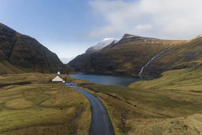 Framed Print : The tiny church in Saksun. Streymoy, Faroe Islands