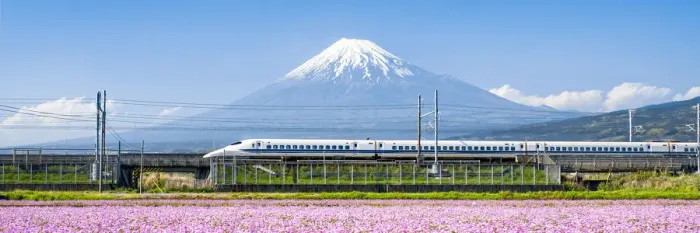 Framed Print : Tokaido Shinkansen bullet train passing by Mount Fuji, Yoshiwara, Shizuoka prefecture