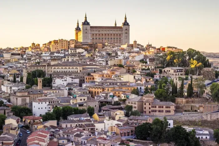 Framed Print : Toledo, Castille - La Mancha, Spain. View of the ancient city at sunset, from a vantage Framed Print : Toledo, Castille - La Mancha, Spain. View of the ancient city at sunset, from a vantage