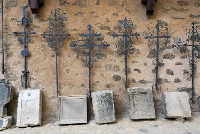 Framed Print : Tombstones of important people from Loket situated at courtyard of Loket Castle, Loket Framed Print : Tombstones of important people from Loket situated at courtyard of Loket Castle, Loket