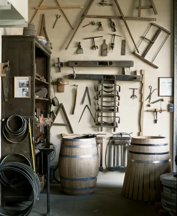 Framed Print : Tools for making wine barrels in the coopers workshop at Muga winery Framed Print : Tools for making wine barrels in the coopers workshop at Muga winery
