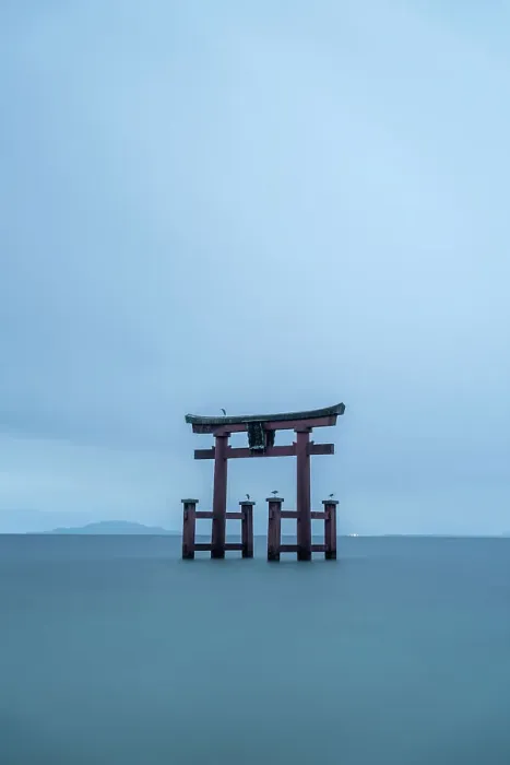 Framed Print : Torii of Shirahige Shrine with birds on a cloudy day, Japan, Takashima, Shiga Framed Print : Torii of Shirahige Shrine with birds on a cloudy day, Japan, Takashima, Shiga