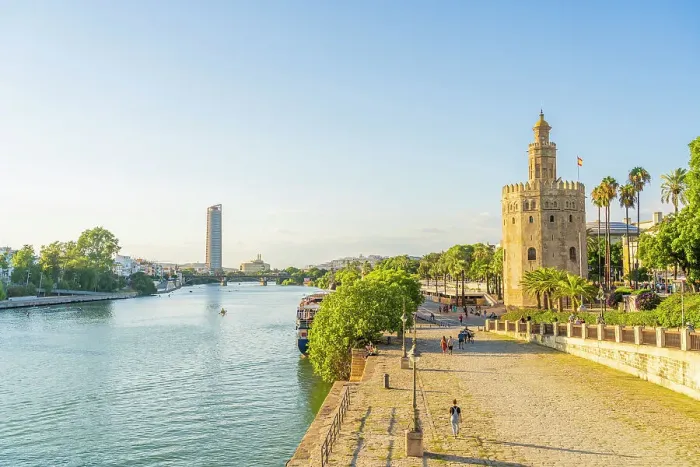 Framed Print : Torre del Oro and Sevilla Towerin the background, Seville, Andalusia, Spain
