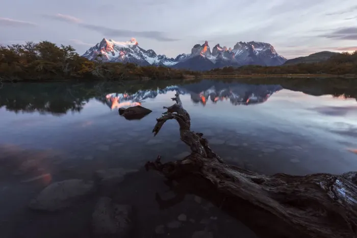 Framed Print : Torres del Paine mountain range at sunrise, Patagonia, Chile Framed Print : Torres del Paine mountain range at sunrise, Patagonia, Chile