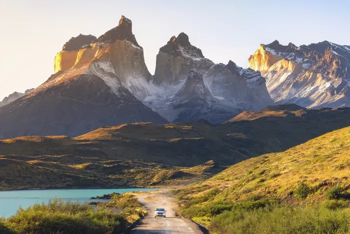Framed Print : Torres del Paine NP unpaved road with Cuernos del Paine in the background, Ultima Esperanza, Region de Magallanes y de la Antartica Chilena, Patagonia, Chile Framed Print : Torres del Paine NP unpaved road with Cuernos del Paine in the background, Ultima Esperanza, Region de Magallanes y de la Antartica Chilena, Patagonia, Chile