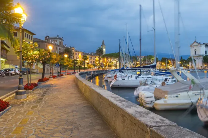 Framed Print : Toscolano Maderno, Garda Lake, Lombardy, Italy. Lake front at sunset Framed Print : Toscolano Maderno, Garda Lake, Lombardy, Italy. Lake front at sunset