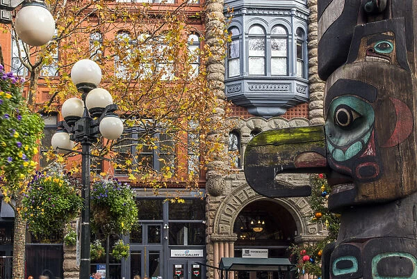 Totem pole in Pioneer Square, Seattle, Washington, USA