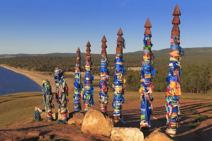 Framed Print : Totem poles, Olkhon island, landscape near Khuzhir, Baikal lake, Russia Framed Print : Totem poles, Olkhon island, landscape near Khuzhir, Baikal lake, Russia