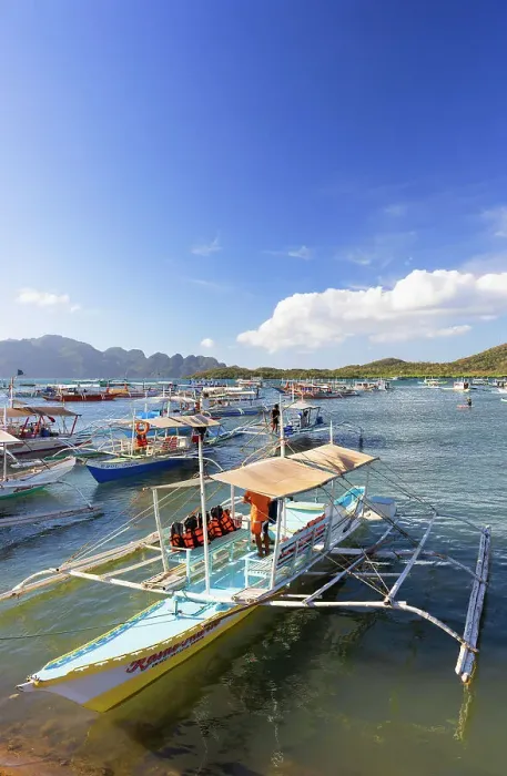 Framed Print : Tourist bangkas moored in port, Coron Town, Palawan, Philippines