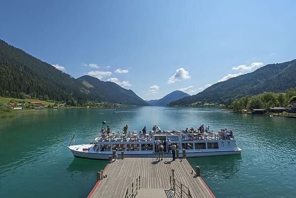 Tourist boat on Weissensee at Techendorf, Carinthia, Austria