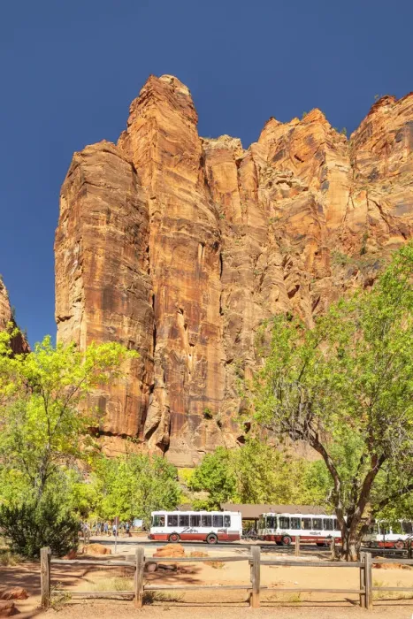 Framed Print : Tourist bus at Temple of Sinawawa, Zion National Park, Colorado Plateau, Utah, USA Framed Print : Tourist bus at Temple of Sinawawa, Zion National Park, Colorado Plateau, Utah, USA