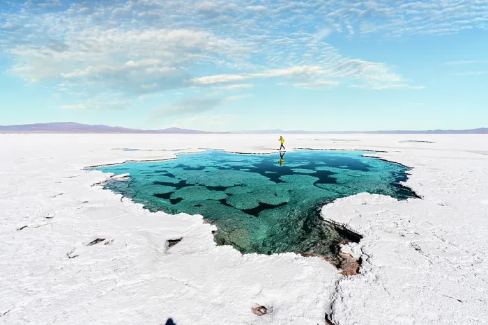 Framed Print : Tourist exploring salt flats, Salinas Grandes, Jujuy, Argentina. (MR) Framed Print : Tourist exploring salt flats, Salinas Grandes, Jujuy, Argentina. (MR)