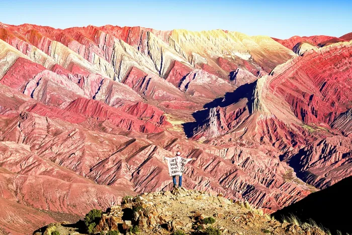 Framed Print : Tourist looking at colorful mountains, Serrania de Hornocal, Jujuy, Argentina. (MR) Framed Print : Tourist looking at colorful mountains, Serrania de Hornocal, Jujuy, Argentina. (MR)