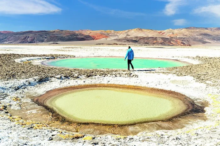 Framed Print : Tourist looking at lagoons, Ojos del Campo, Salar de Antofalla, Puna, Catamarca, Argentina. (MR) Framed Print : Tourist looking at lagoons, Ojos del Campo, Salar de Antofalla, Puna, Catamarca, Argentina. (MR)