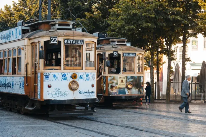 Framed Print : Touristic tram in central Porto, Portugal